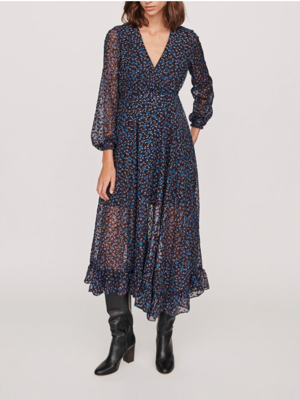 Maje Asymmetric long-sleeve Midi Dress - 3 (L) ๐ - Picture 1 of 6